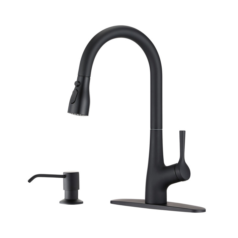 Robinet de cuisine rétractable à poignée simple avec distributeur de savon, Noir