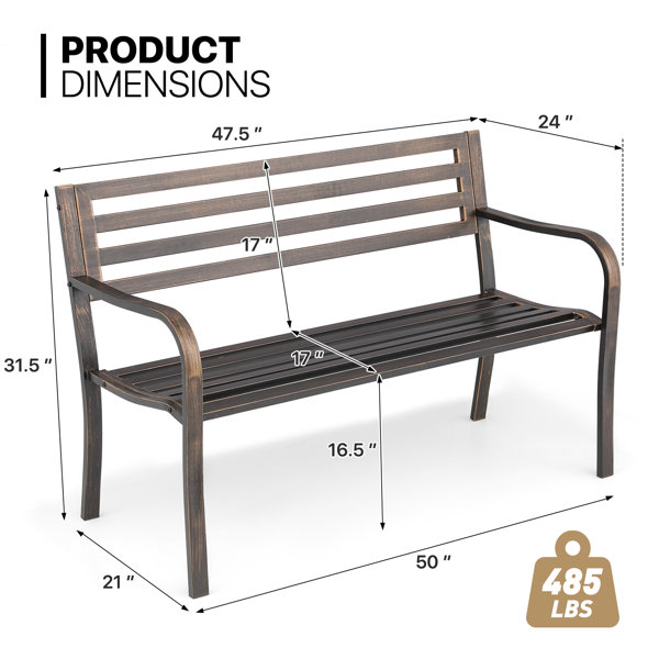 Red Barrel Studio® 50" Outdoor Garden Bench, 2-Person Metal Patio Bench ...