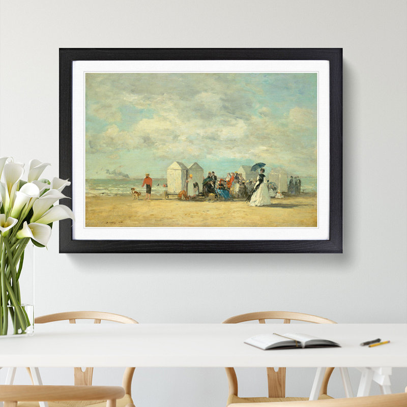Beach Scene by Eugene Boudin - Picture Frame Painting, 36cm H x 48cm W x 2cm D, Black Framed