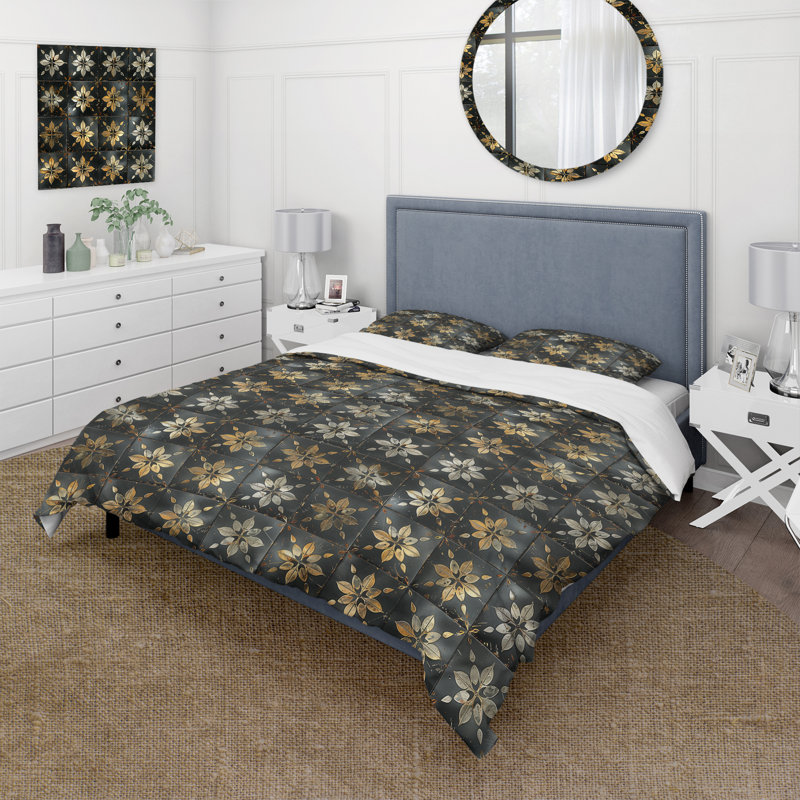 Ensemble de housse de couette Vintage Black Mosaic Tiles V - Country, Housse de couette très grand + 2 taies décorativ