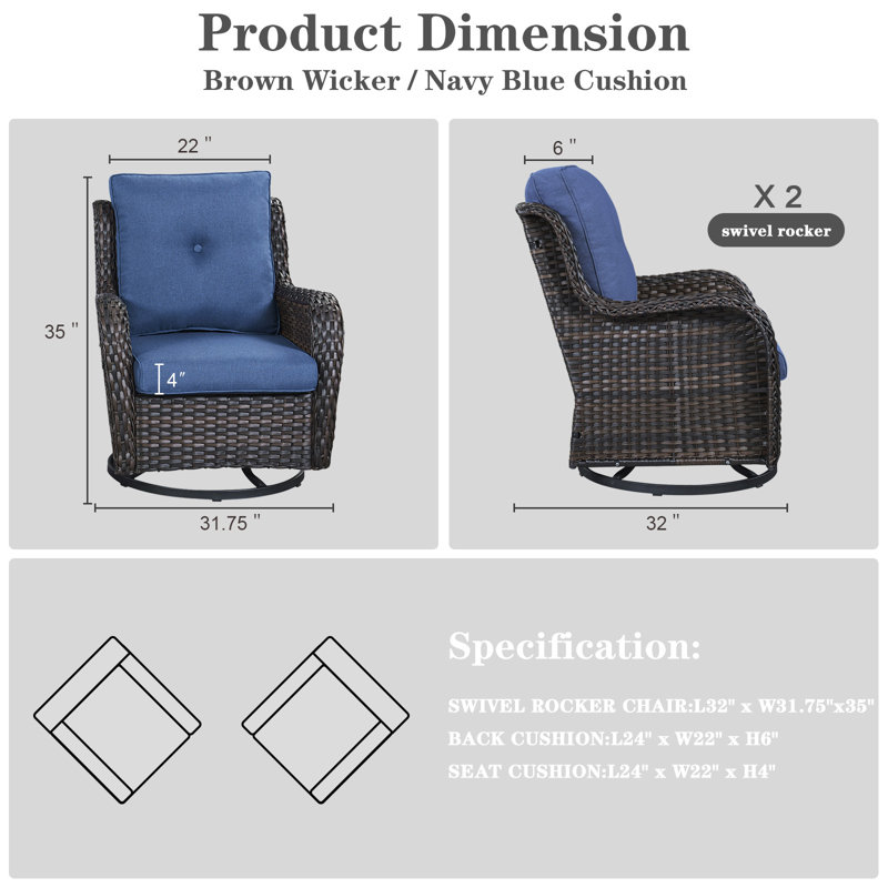Fauteuils d'appoint en rotin avec coussins Bonia, Brun, Bleu
