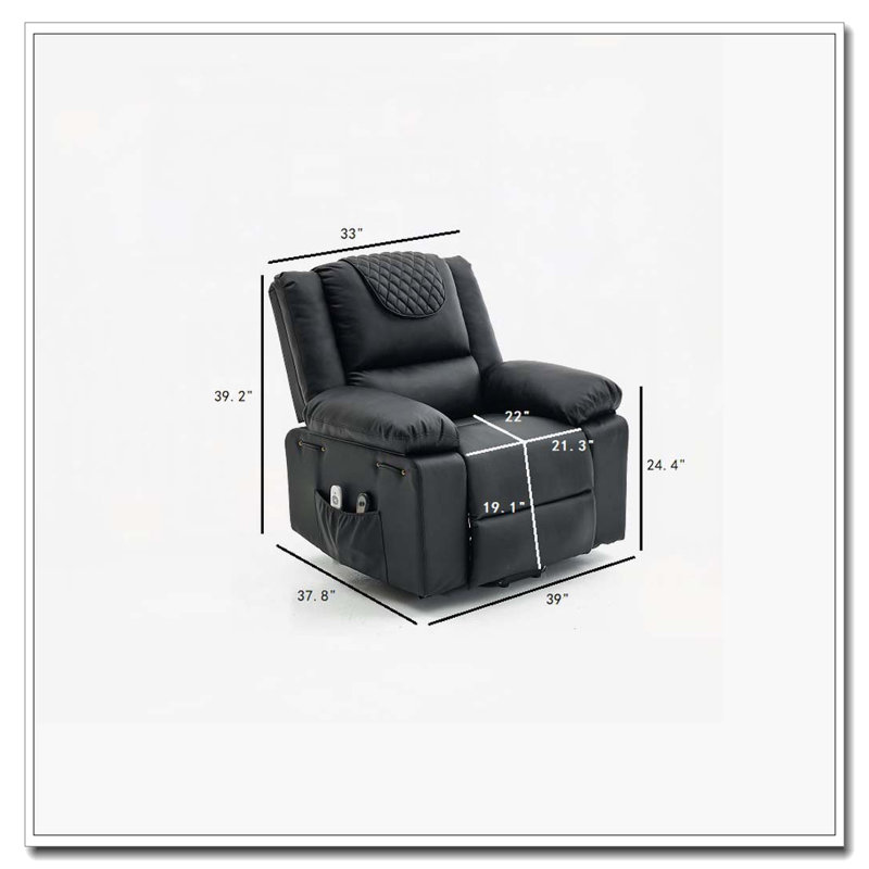 Fauteuil inclinable à télécommande chauffant et chauffant, Noir