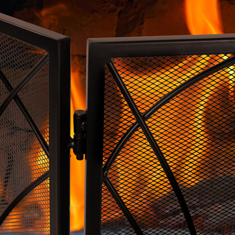 Victorian Gothic 3-Panel Iron Foldable Fireplace Screen