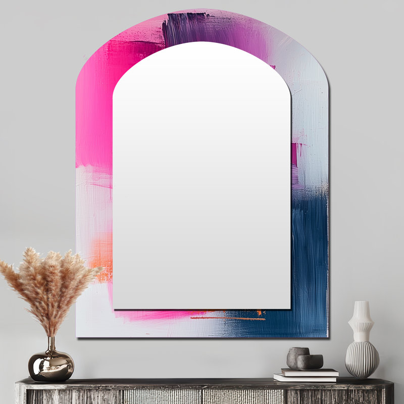 Gold Ethereal Dream I - Line Art Arch Large Mirror, Modern Asymmetrical Decorative Wall Mirror, Printed Metal Art, 43" x 33"