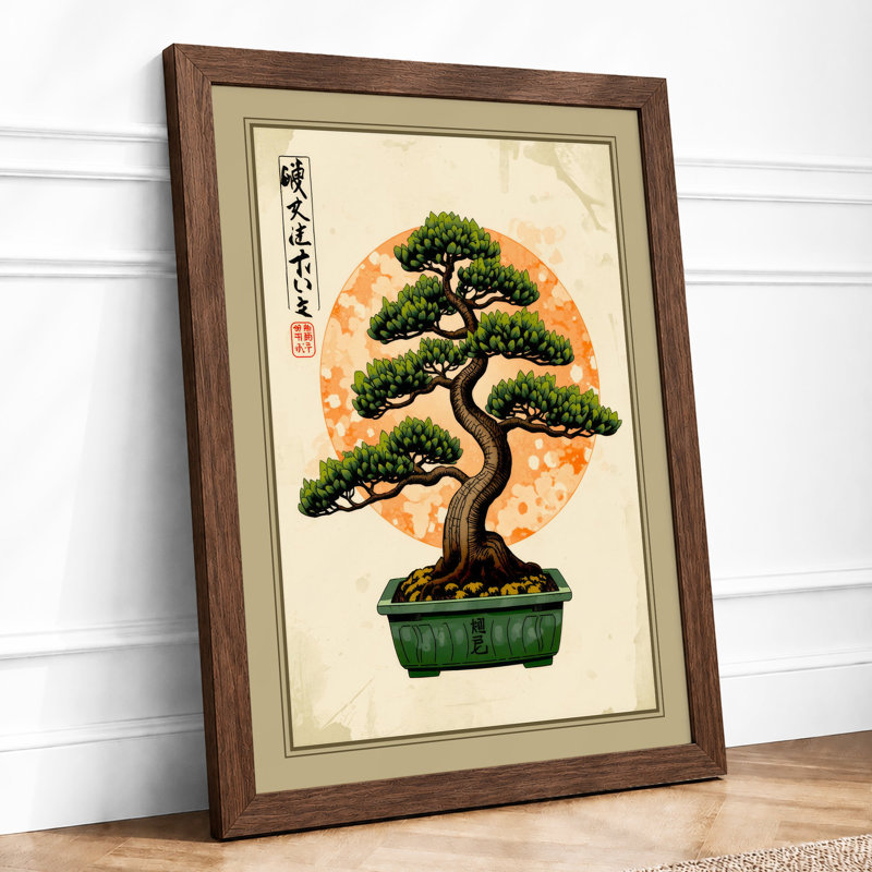 Bonsai In Meditation Japandi - Print, A2 - 59.4 x 42.0 cm, Walnut