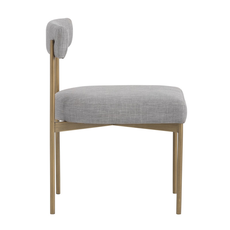 Seneca Upholstered Dining Chair, Dark Gray Performance Basketweave, Antique Brass