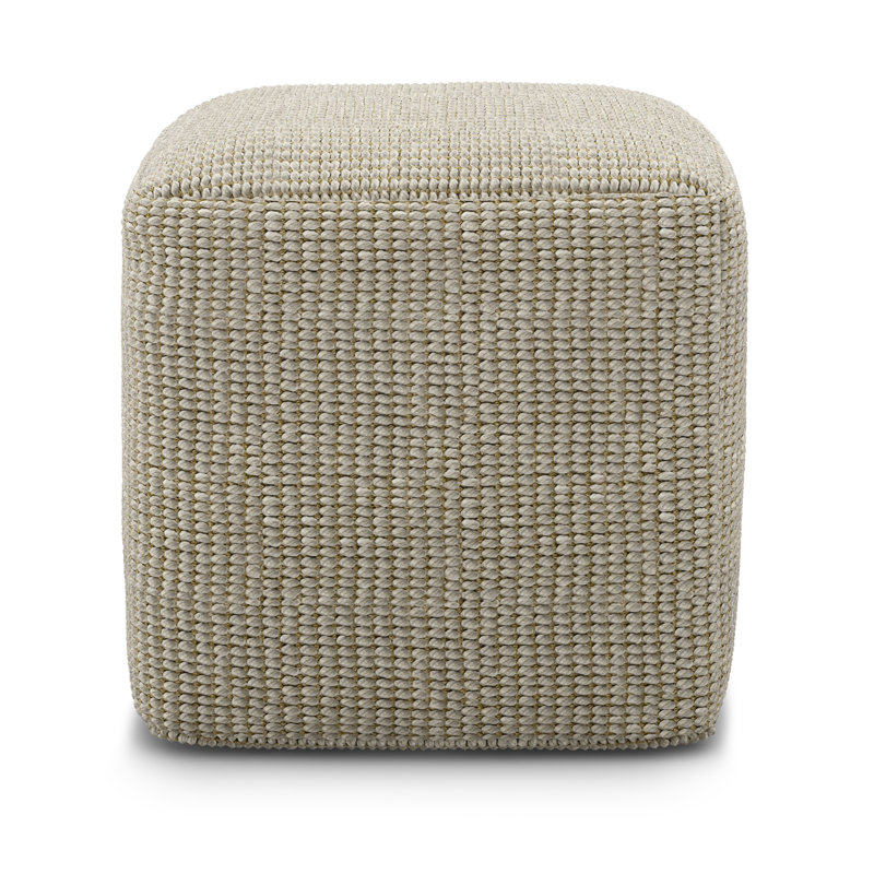 Zelma 18"W Upholstered PET Polyester Indoor/Outdoor Boho Square Pouf in Cream and Natural