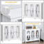 White Sideboard Buffet Cabinet with 3 Tempered Glass Doors & Arc Pattern - Adjustable Shelf, Credenza for Living, Dining, or Kitchen