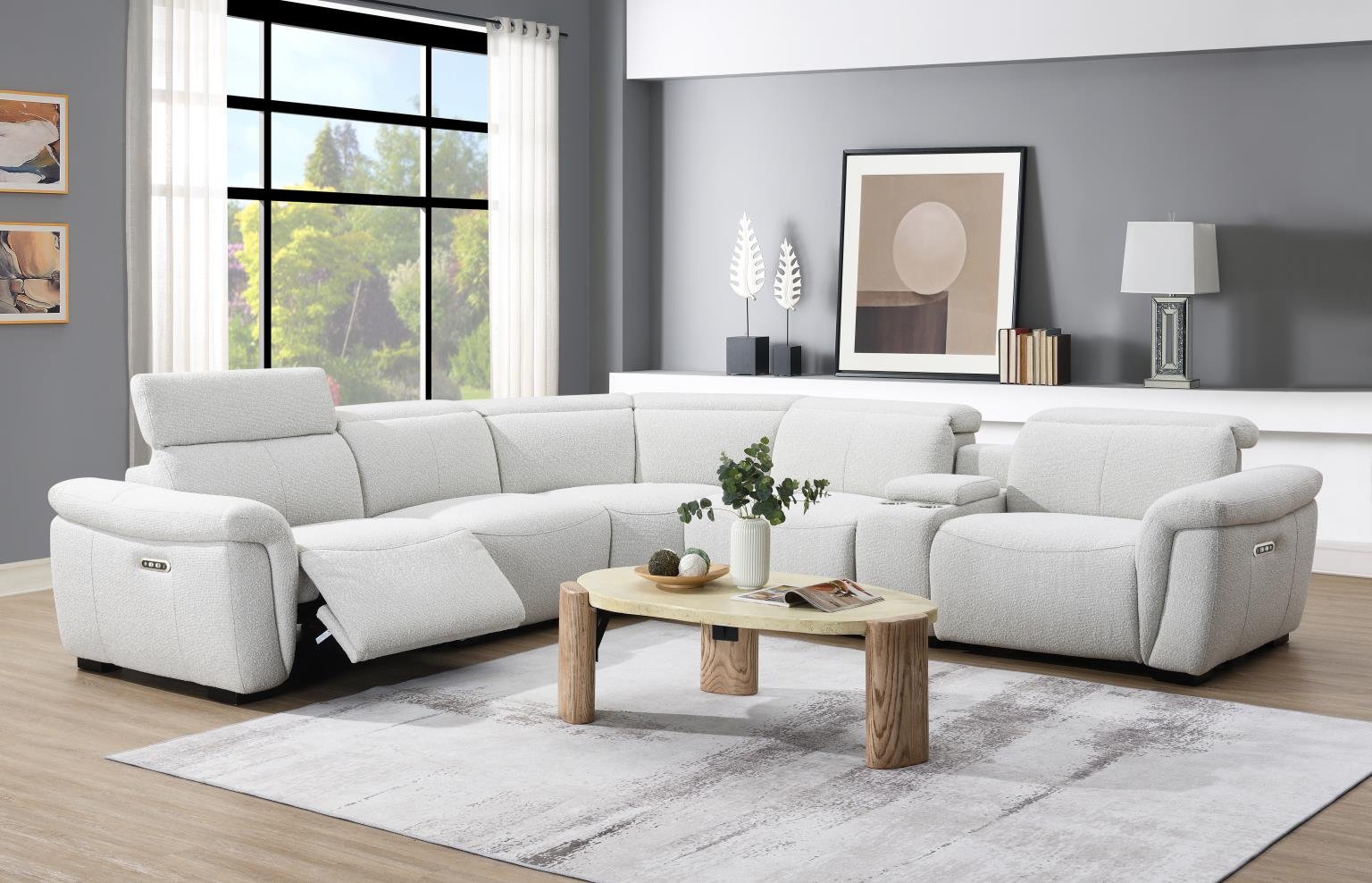 TWINMOUSE 6 Pc Beige Power Reclining Sectional W/Power Headrest | Wayfair