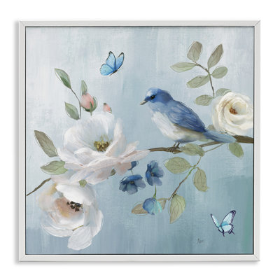 Giclée encadrée de fleurs bleu pastel, design par Nan