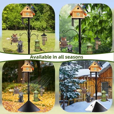 Bird Feeder Pole - 92 Inch Heavy Duty Birdhouse Stand With Squirrel Proof Baffle, Adjustable Bird Feeding Station With Multi Shepherds Hooks Mental Trays