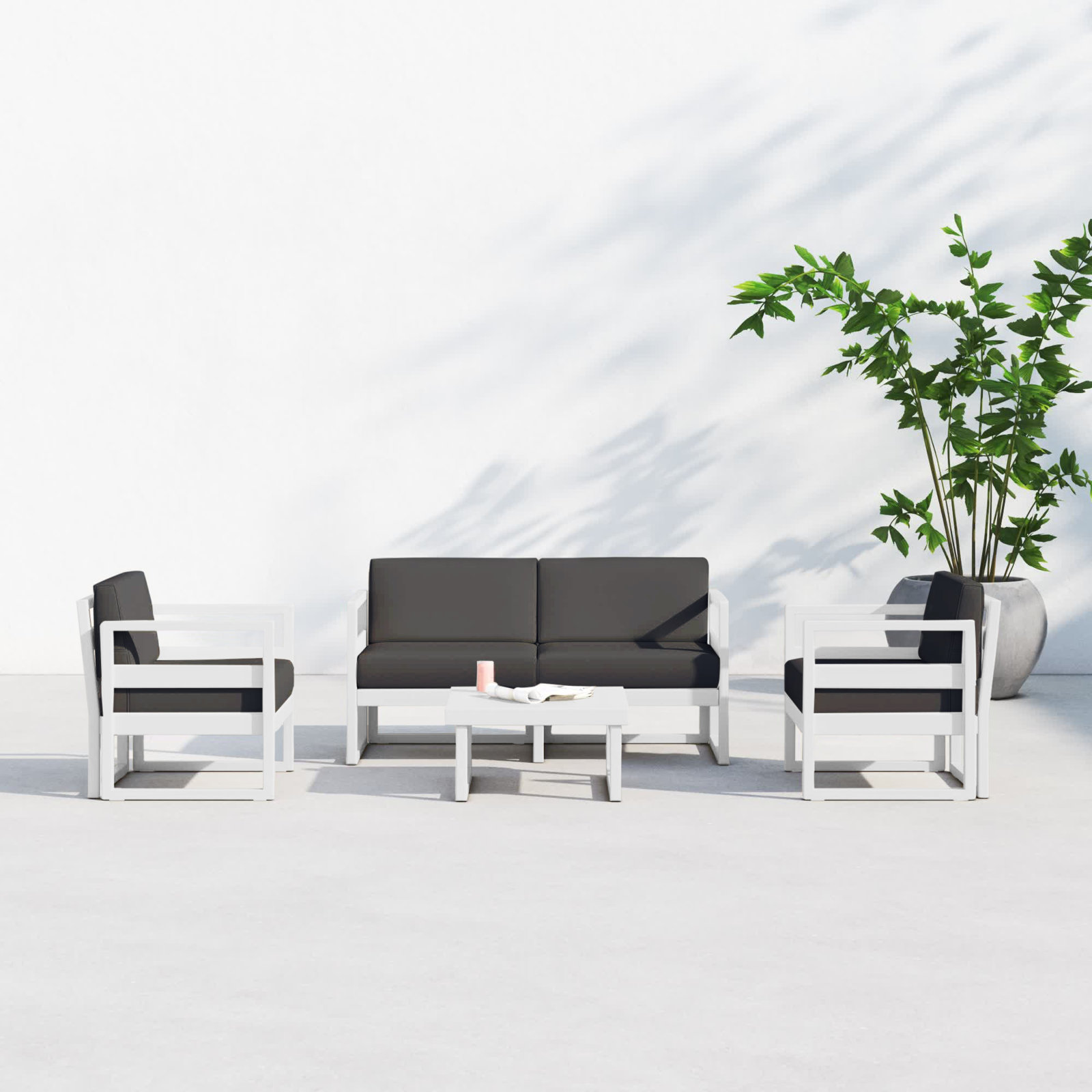 Lane 4-Person Patio Seating Group, Charcoal, White