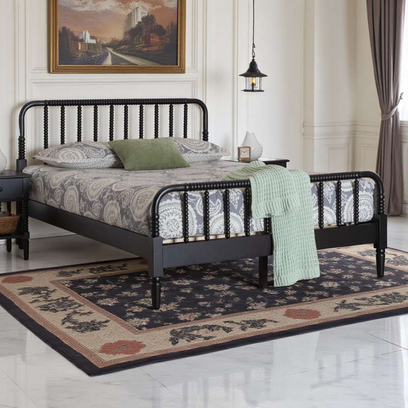 Ethereal Black Spindle Wood Queen Size Platform Bed, Farmhouse Style, 42.14'' H X 62.19'' W X 84.34'' L, Black, Queen