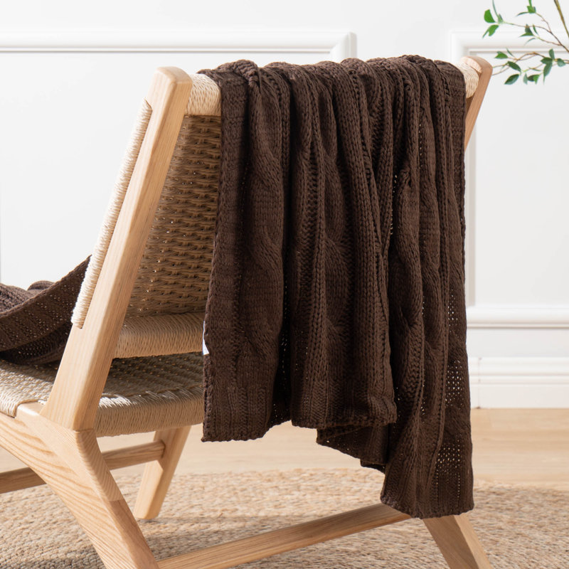 Brown Cable Knit Acrylic Throw Blanket, 50"x60"