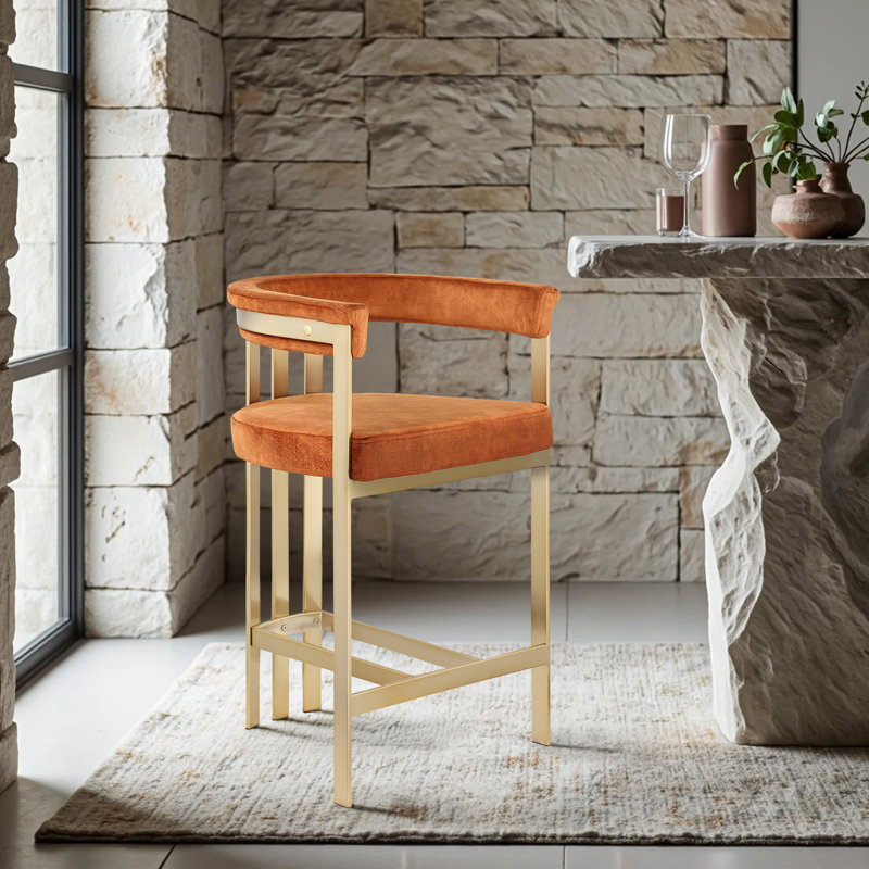 Tabouret de comptoir 26,4 po Marcello, Velours cognac