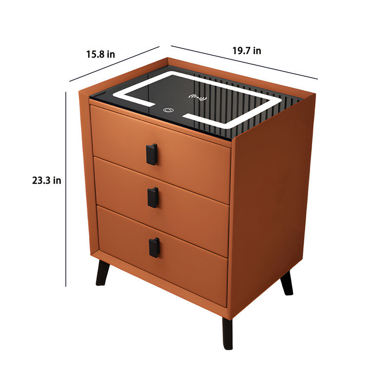 Aeddon Solid Wood Smart Nightstand with Wireless Charging, USB Ports, and Bluetooth Speaker, Orange