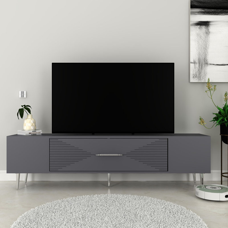 Catena Modern TV Stand with Wall-Mount Option, Anthracite & Silver, 59.1 x 19.0 x 11.6 inches | 100% Melamine Coated Particle Board, Sturdy Legs 5.9 inches High | Sleek Design for Living Room & Entertainment Spaces