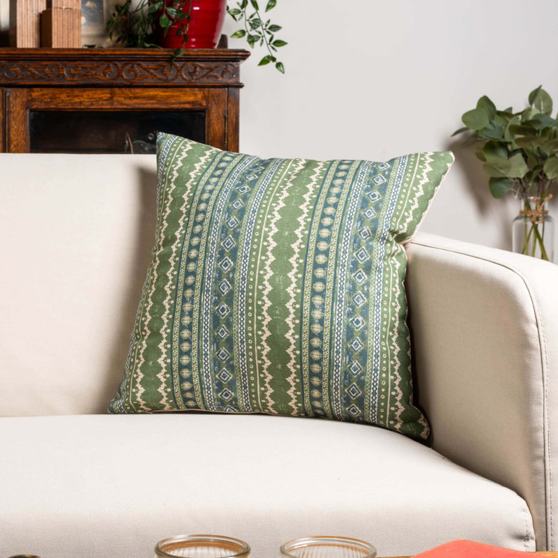 Aztec Trail Cushion in Indigo Blue and Green, 43x43cm, Cover only