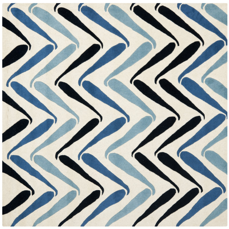 Deedre Hand Tufted Wool And Viscose Chevron Rug, Square 6'