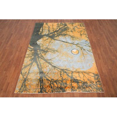 Rustic Autumn Tree Modern Area Rug 5x8 with Soft Earthy Tones