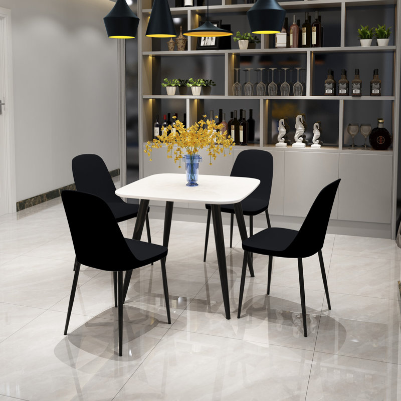 Sisquoc Casual 5-Piece Dining Set - Solid Square Table & 4 Plastic Duo Chairs, White, Black
