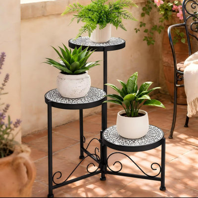 Étagère d'angle pliable pour porte-plantes d'intérieur / extérieur à 3 niveaux (noir) Mosaic