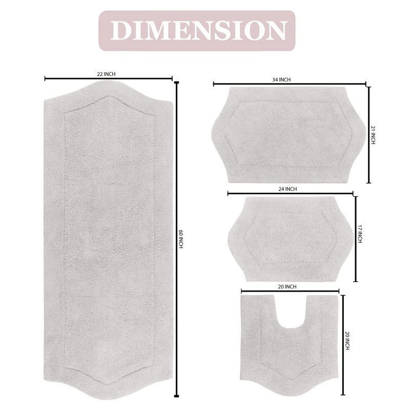 Morissette 4 Piece Bath Rug Set, Light Gray