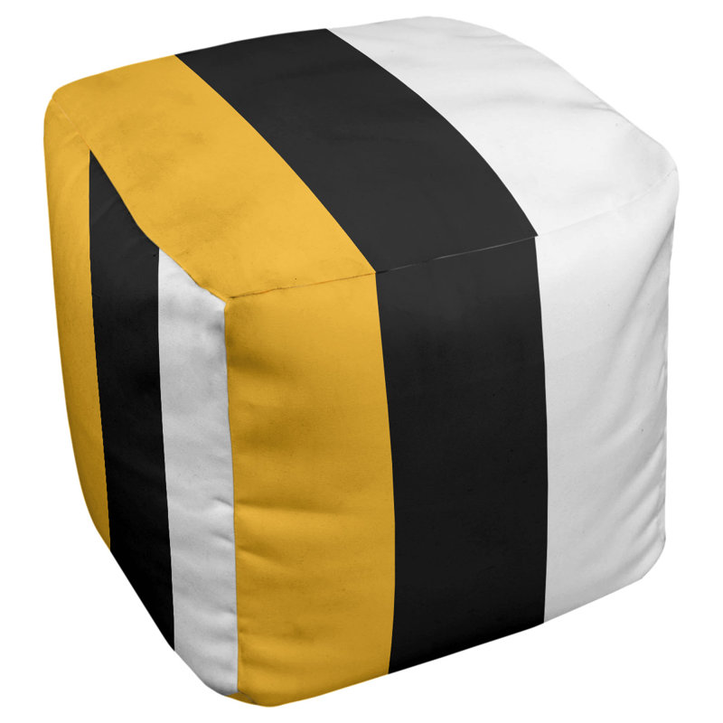 Upholstered Pouf, Pittsburgh, Pittsburgh Gold/Black/White, 13" H x 13" W x 13" D