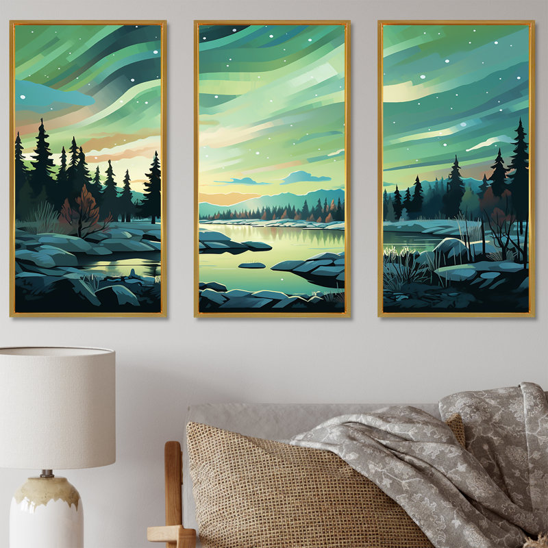 Ensemble de décorations murales Northern Lights, Cadre flottant doré, H 28 po x l 36 po x P 1 po