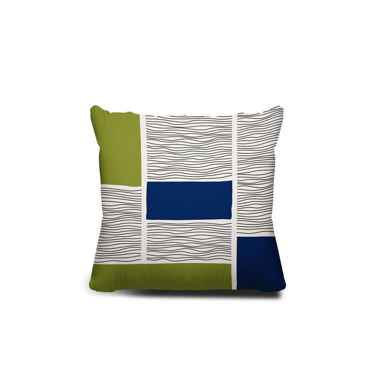 Coussin intérieur / extérieur Rapu, L 17 po x H 17 po, Chartreuse / beige / bleu marine