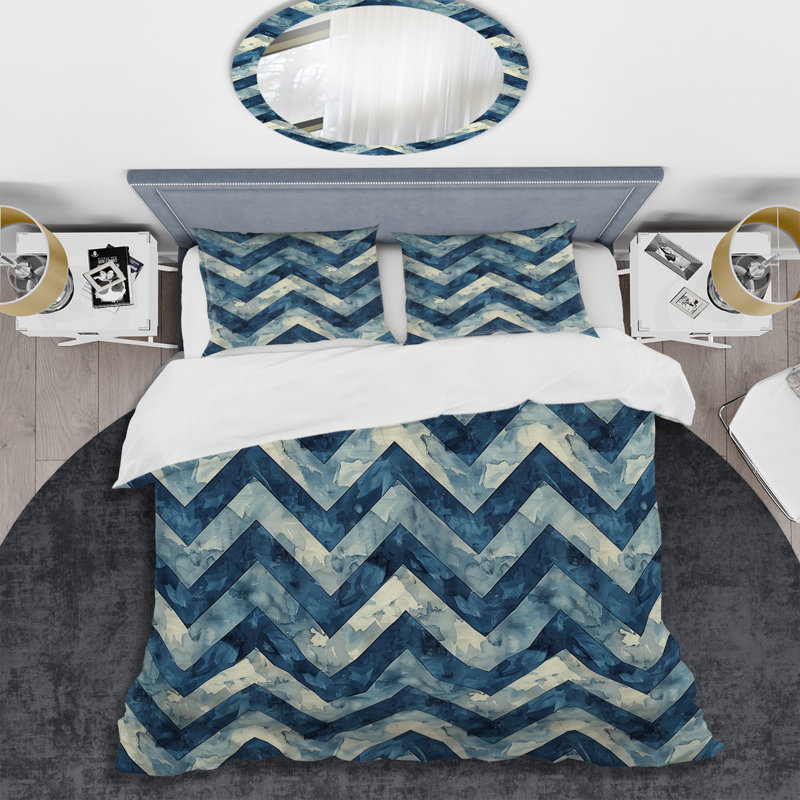 Ensemble de housse de couette Blue Beige Chevron Harmony I - Glam, Housse de couette pour grand lit + 2 taies décora