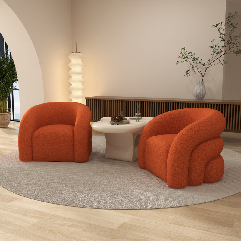 Fauteuil demi-tonneau pivotant rembourré Coyle, Polyester orange, 2
