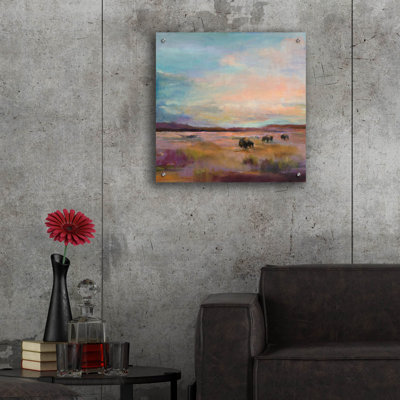 «Buffalo Under Big Sky» par Marilyn Hageman, art mural en verre acrylique