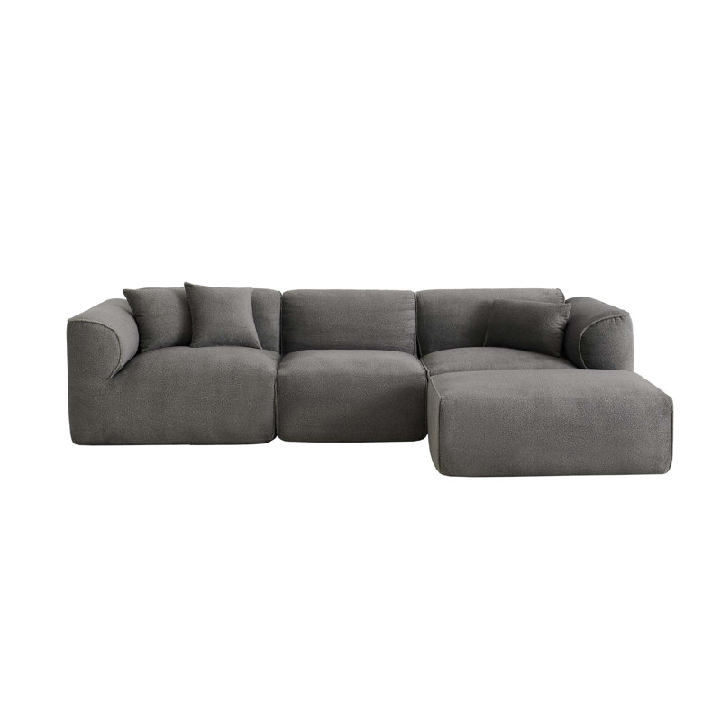 4 - Piece Upholstered Boneless Sectional, Gray Polyester