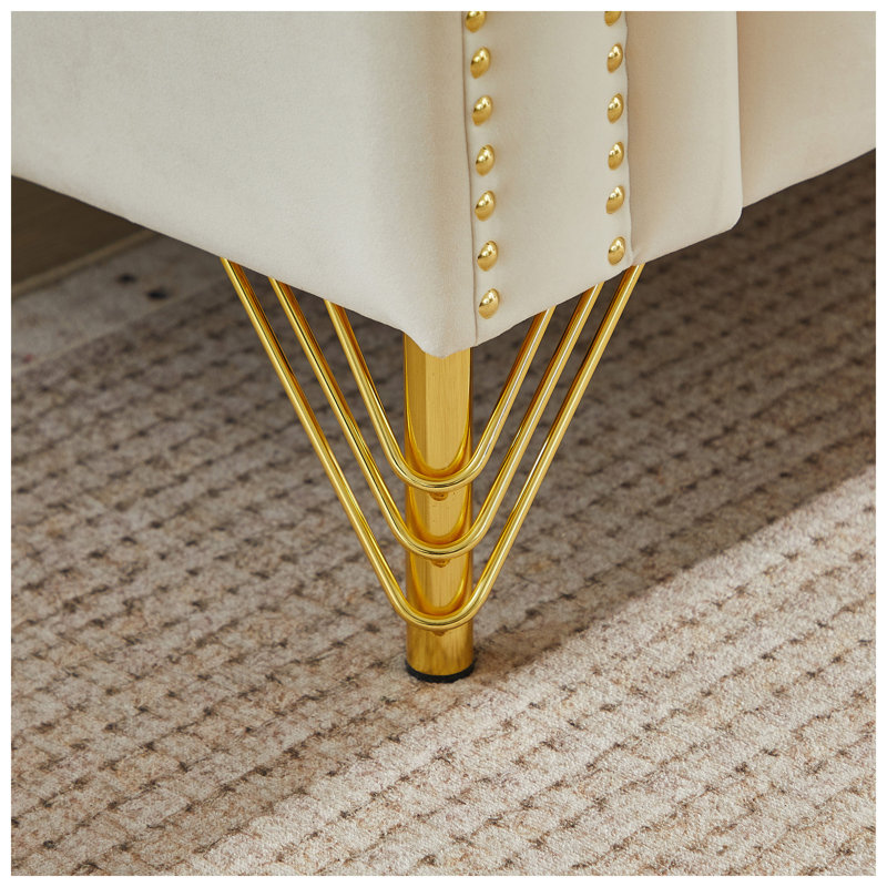Canapé 1 place à boutons capitonnés en velours Chesterfield l 30 po x P 25 po x H 23 po Welike, Beige