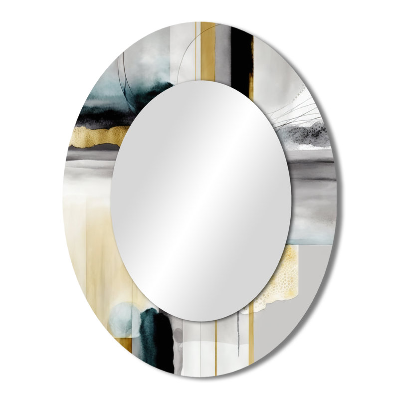 Abstract Transitional Shapes Black IV - Black Modern Oval Wall Mirror, 43" x 33"