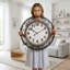 Horloge murale 24 pouces rétro en métal avec cadre en fer, silencieuse, à piles, élégante décoration rétro pour le salon, la cuisine, le bureau, la salle à manger et la chambre à coucher