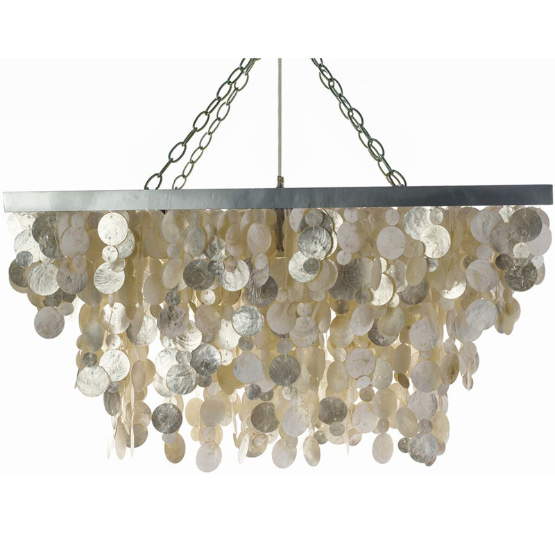  Lustre géométrique unique à 3 lumières avec accents de coquillage, Champagne