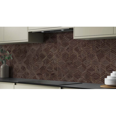 Parquet Walnut Kitchen Splashback 3050mm X 750mm X Aluminum Peel and Stick Mosaic Tile