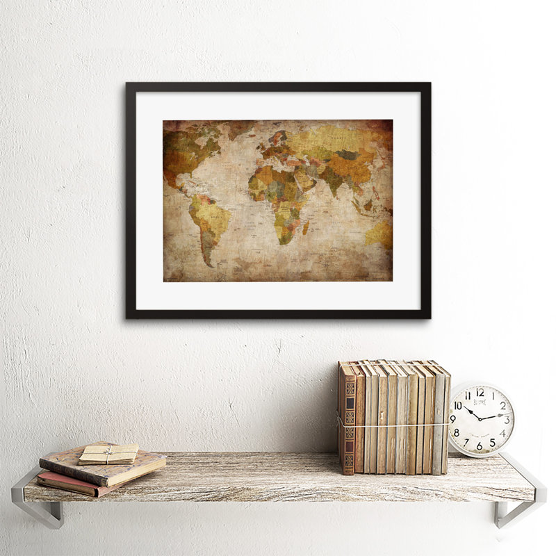 Map Globe World Atlas Antique Style Modern Layout - Single Picture Frame Art Prints