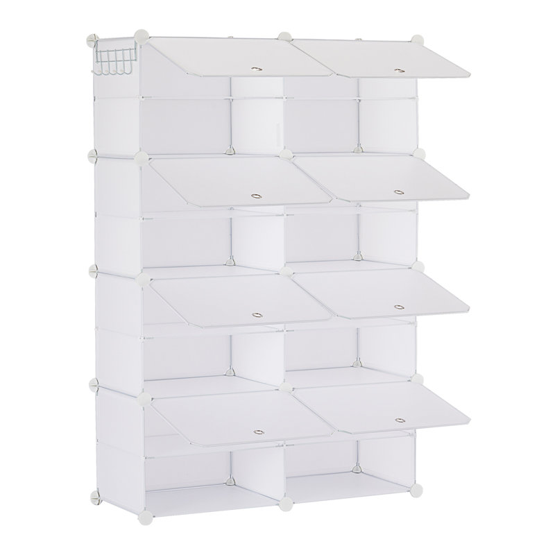 32 Pair Stackable Shoe Storage Cabinet, White, 49.06'' H x 33.19'' W x 12.4'' D