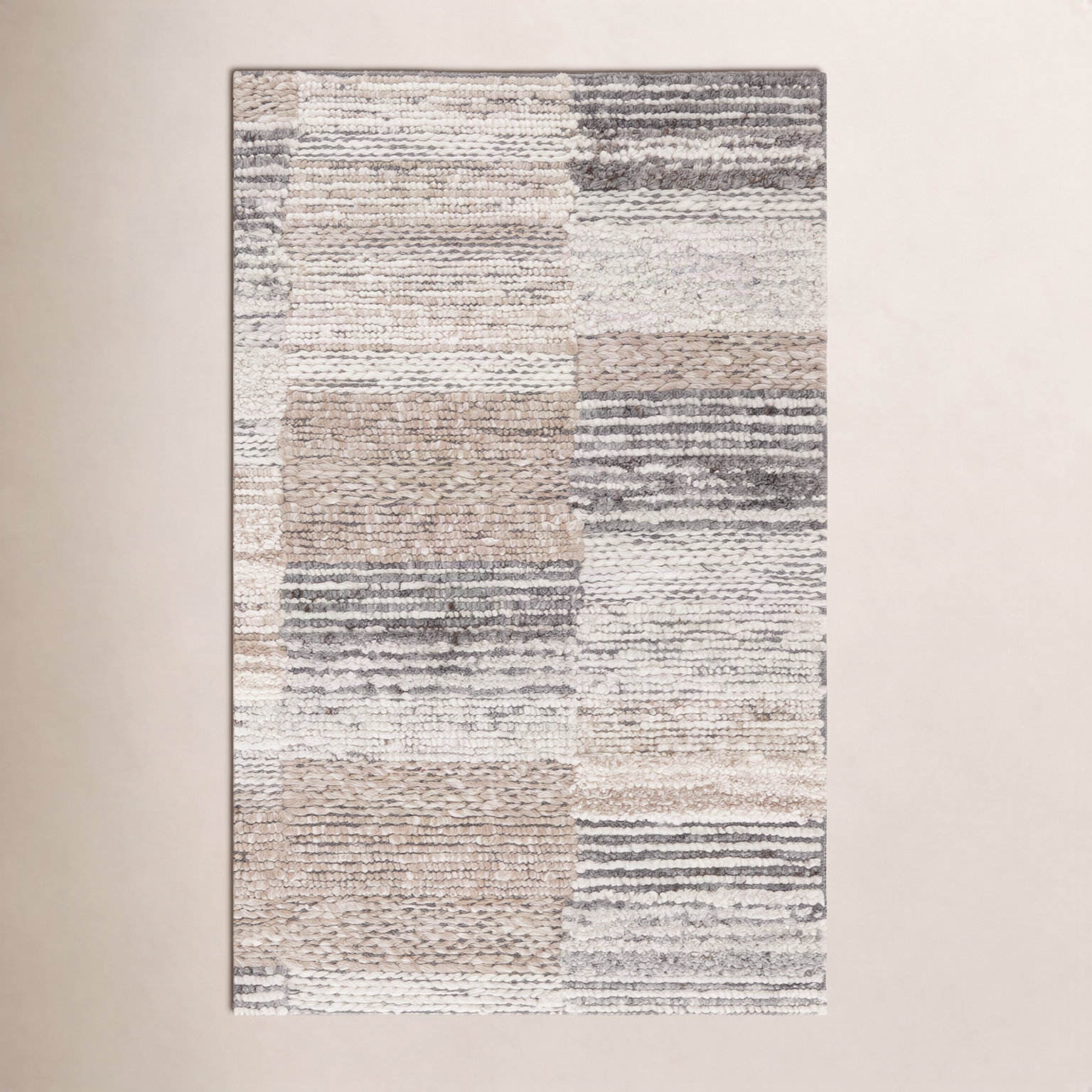Wyly Natural Ivory Hand-Woven Geometric Rug, Rectangle 5' x 8'
