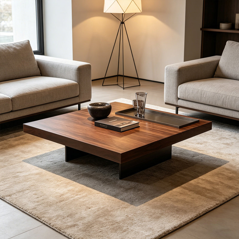 Table basse carrée en bois manufacturé brun