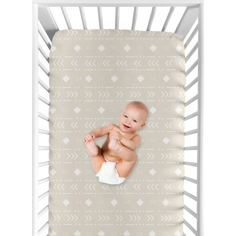 Taupe and White Boho Aztec Microfiber Crib Sheet