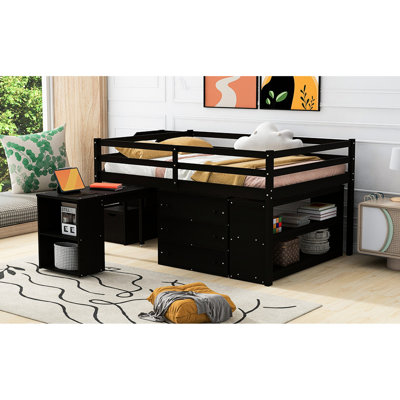 Loft Bed With 3 Drawers & Desk For Customizable Space Retractable Better Utilization