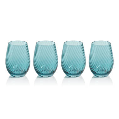 Aqua Blue Stemless Wine Glass