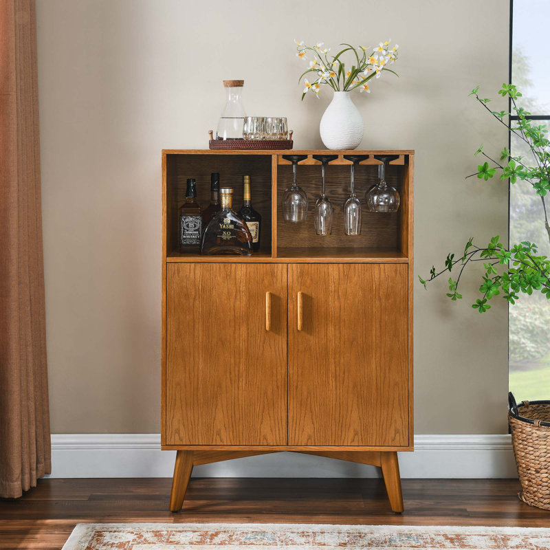 Armoire à liqueurs 31,5 "avec porte-verres à vin, support à vin et tablette réglable