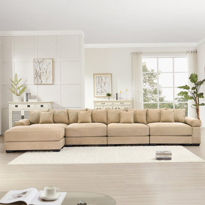 170" Oversized Cloud Modular L-Shape Sectional Couch,Soft Corduroy Fabric, With Chaise Deep Seat Wide Armrests, Ergonomic Design,12 Throw Pillows, Easy Assembly,For Living Rooms Studies,Camel