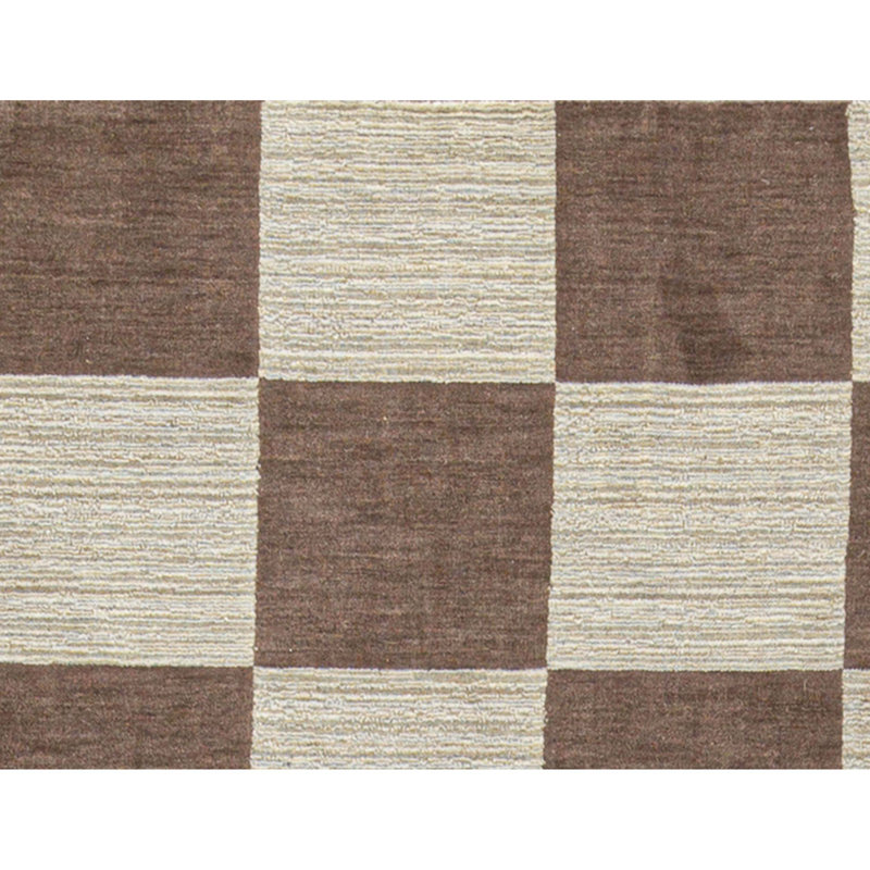 Gabbeh Wool Checkered Area Rug in Brown/Beige, Rectangle 3'10" x 5'10"