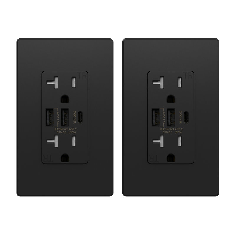 20 Tamper Resistant Duplex Outlet, Black, 2